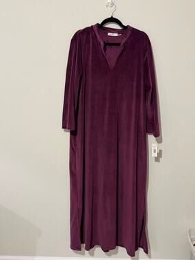 Natori Red Velvet Caftan Kimono Pullover Lounge House Dress XL